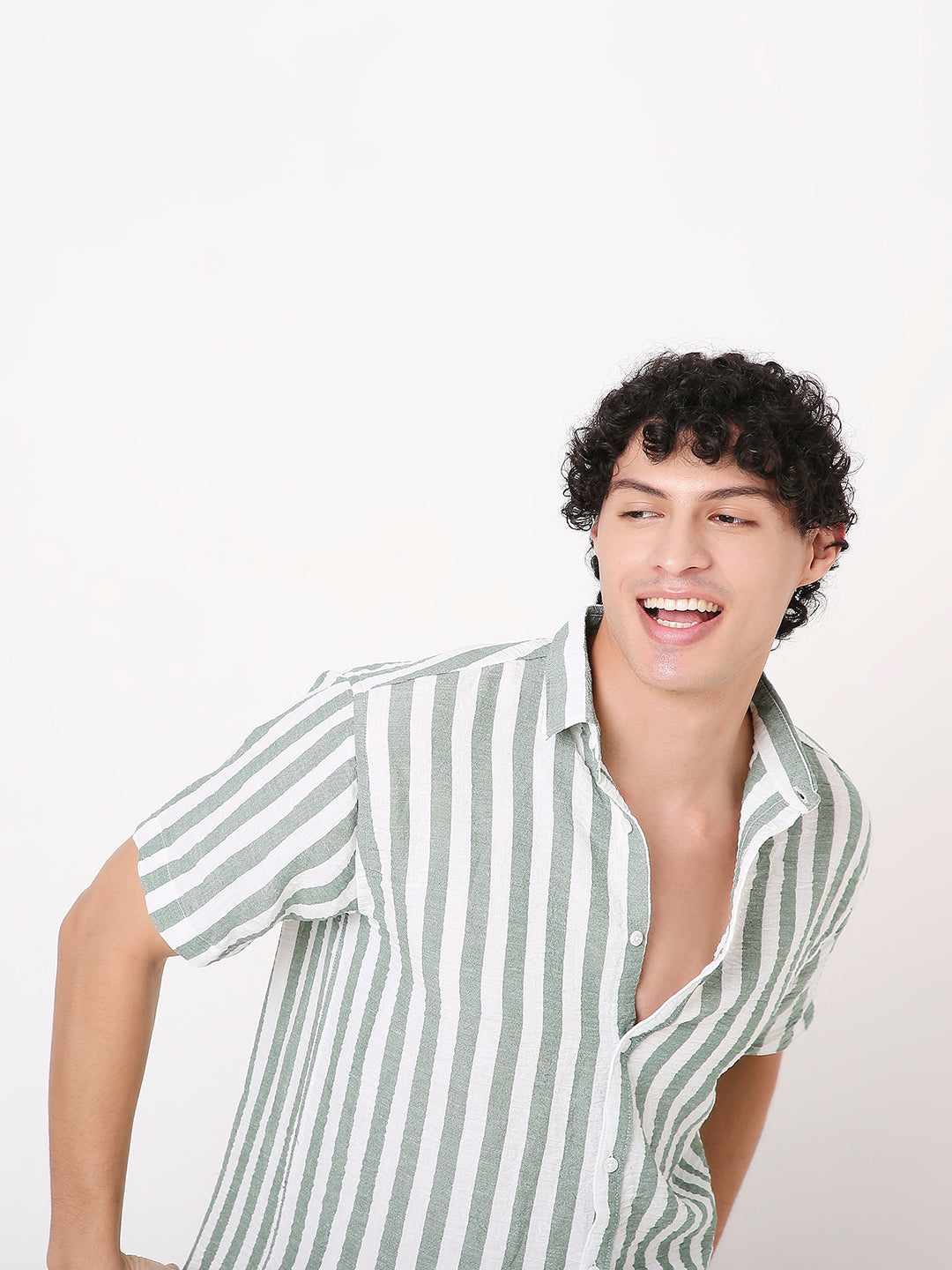 GREEN VERTICAL STRIPED SHIRT