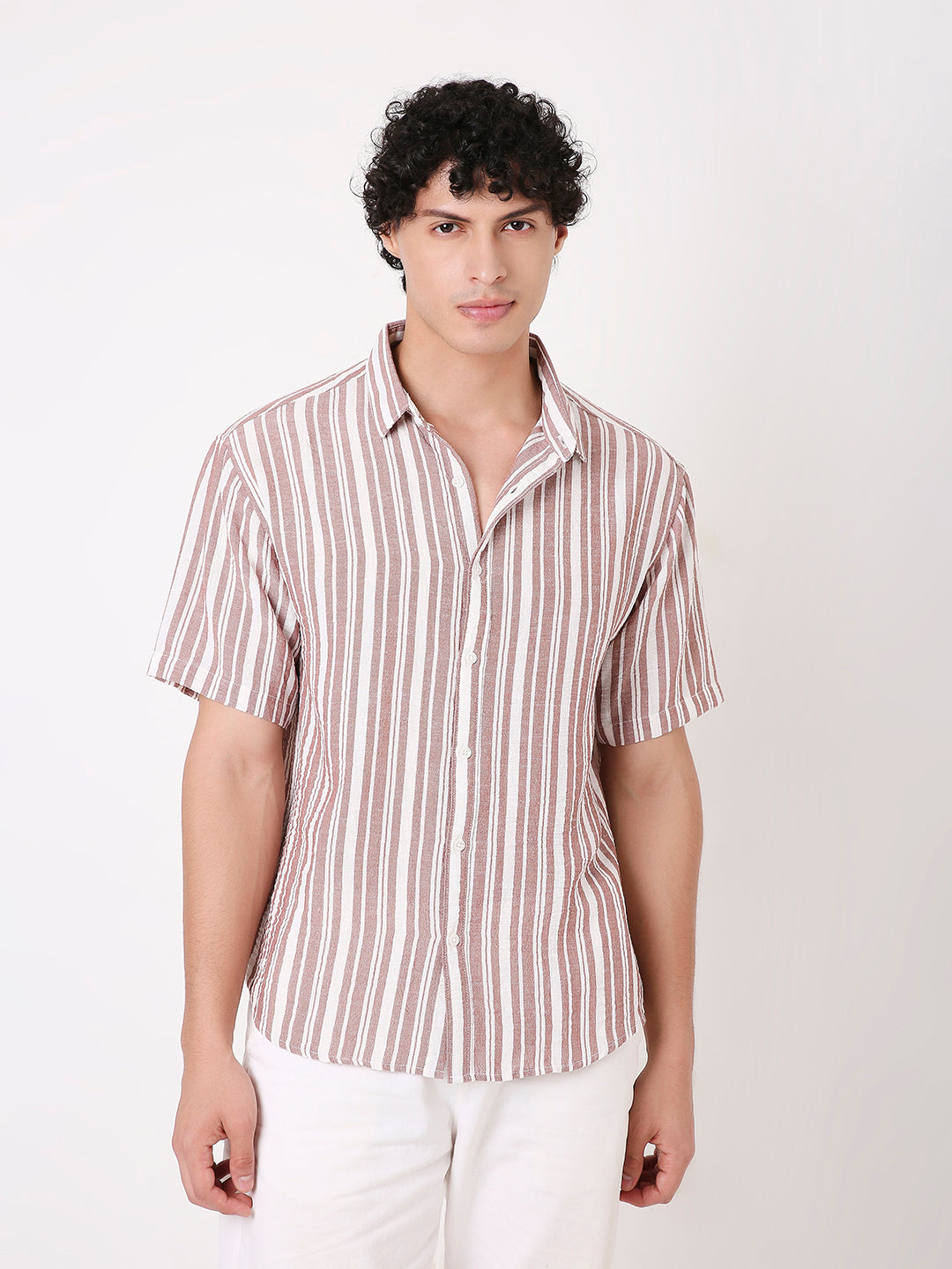 MAROON VERTICAL STRIPED SHIRT