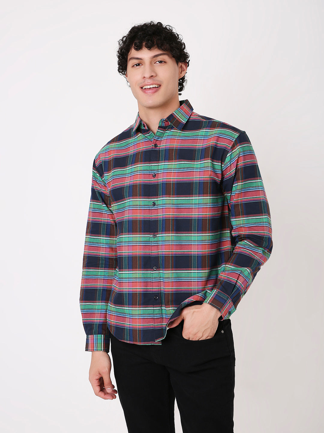 BLACK MULTI-COLOUR CHECKED SHIRT