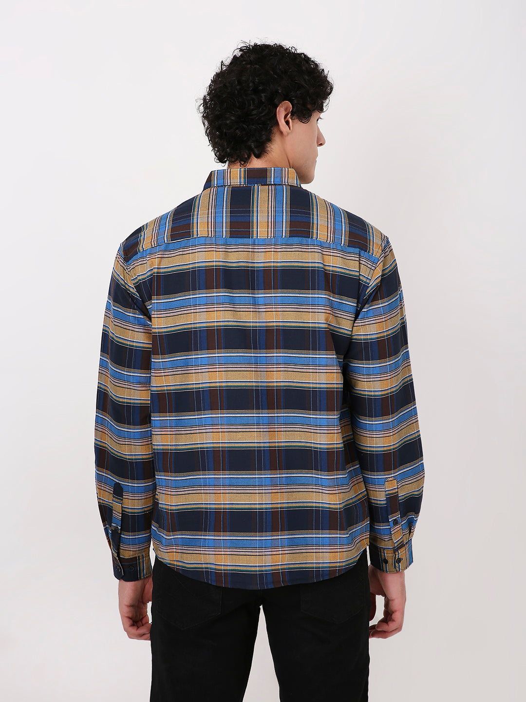 NAVY BLUE MULTI-COLOUR CHECKED SHIRT