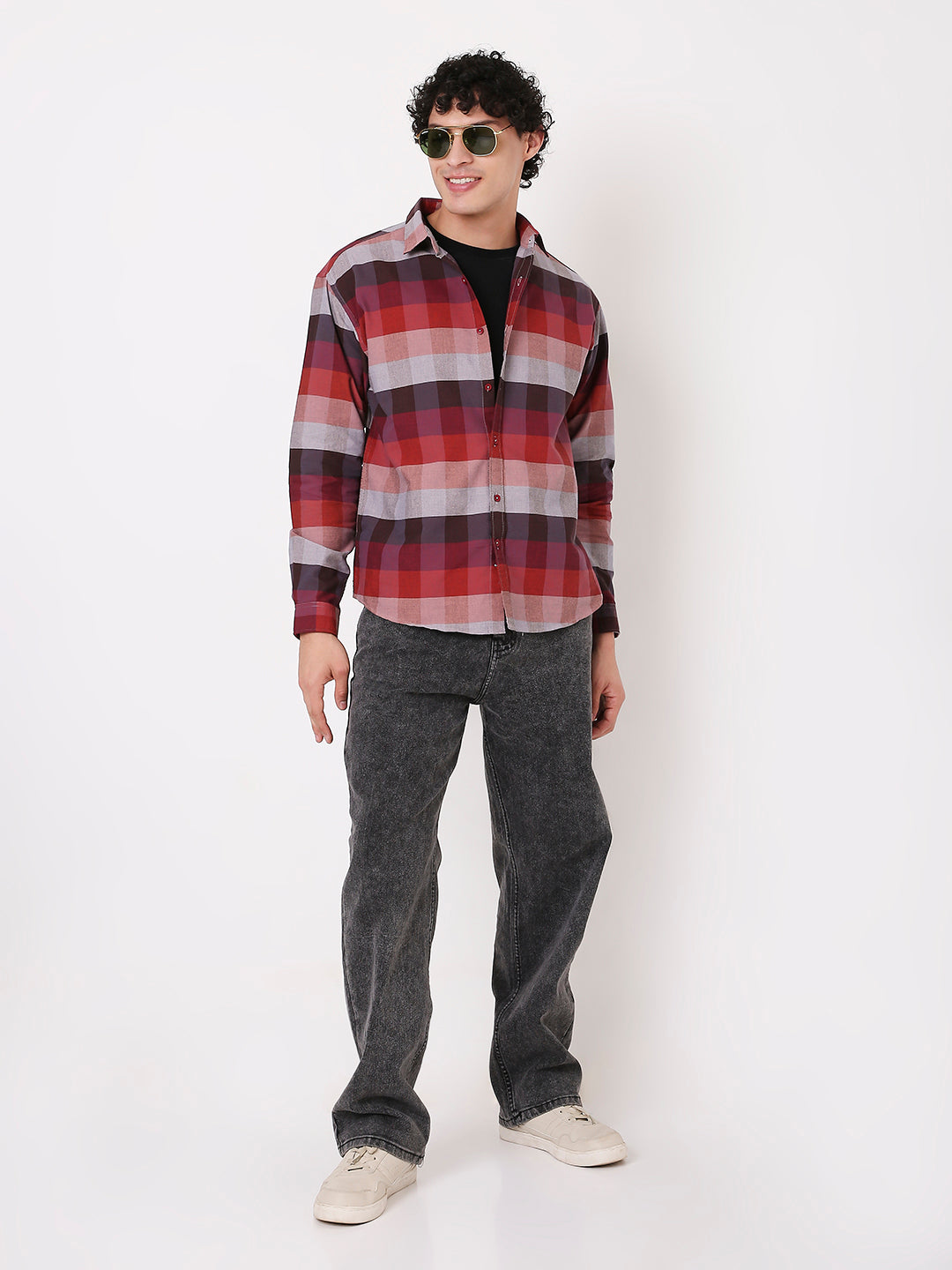 MEN'S CASUAL CHECKED MULTI-COLOUR COTTON BLEND GREEN SHIRT