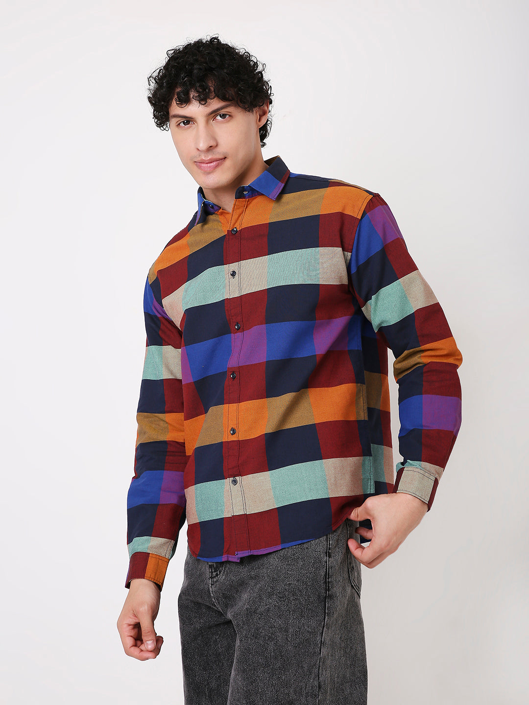 NAVY BLUE MULTI-COLOUR BOX CHECKS SHIRT