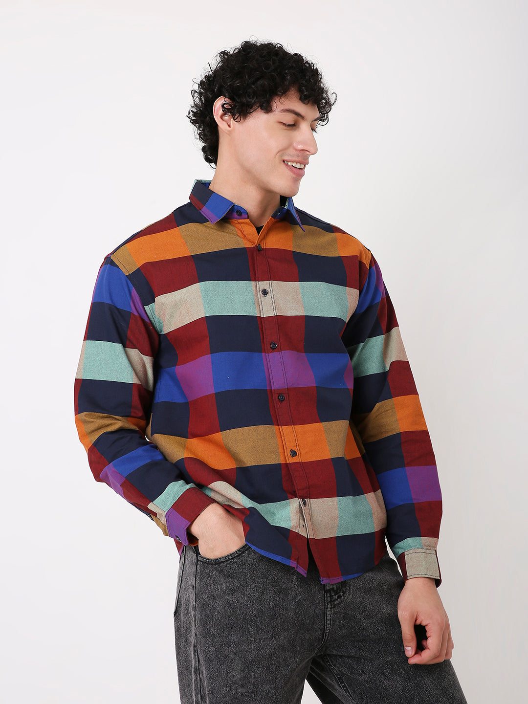 NAVY BLUE MULTI-COLOUR BOX CHECKS SHIRT