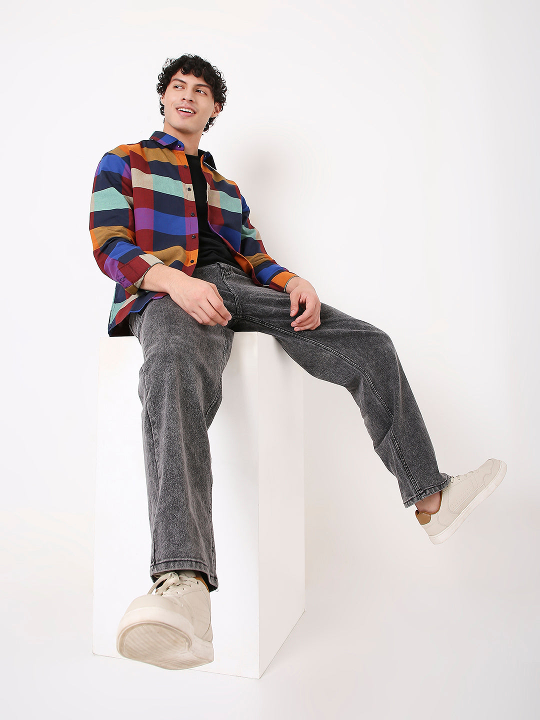 NAVY BLUE MULTI-COLOUR BOX CHECKS SHIRT