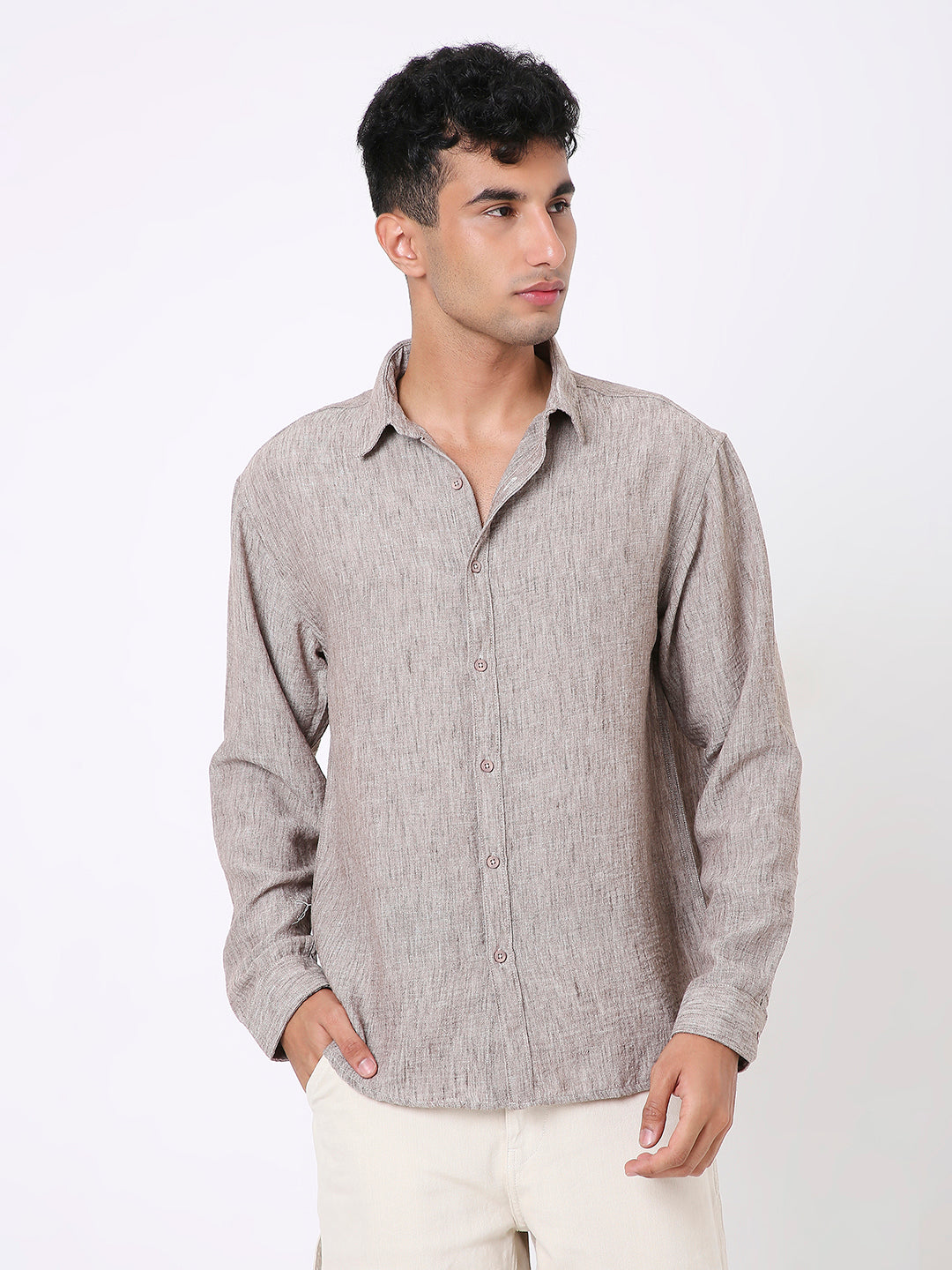 DARK KHAKI PREMIUM LINEN BLEND SHIRT