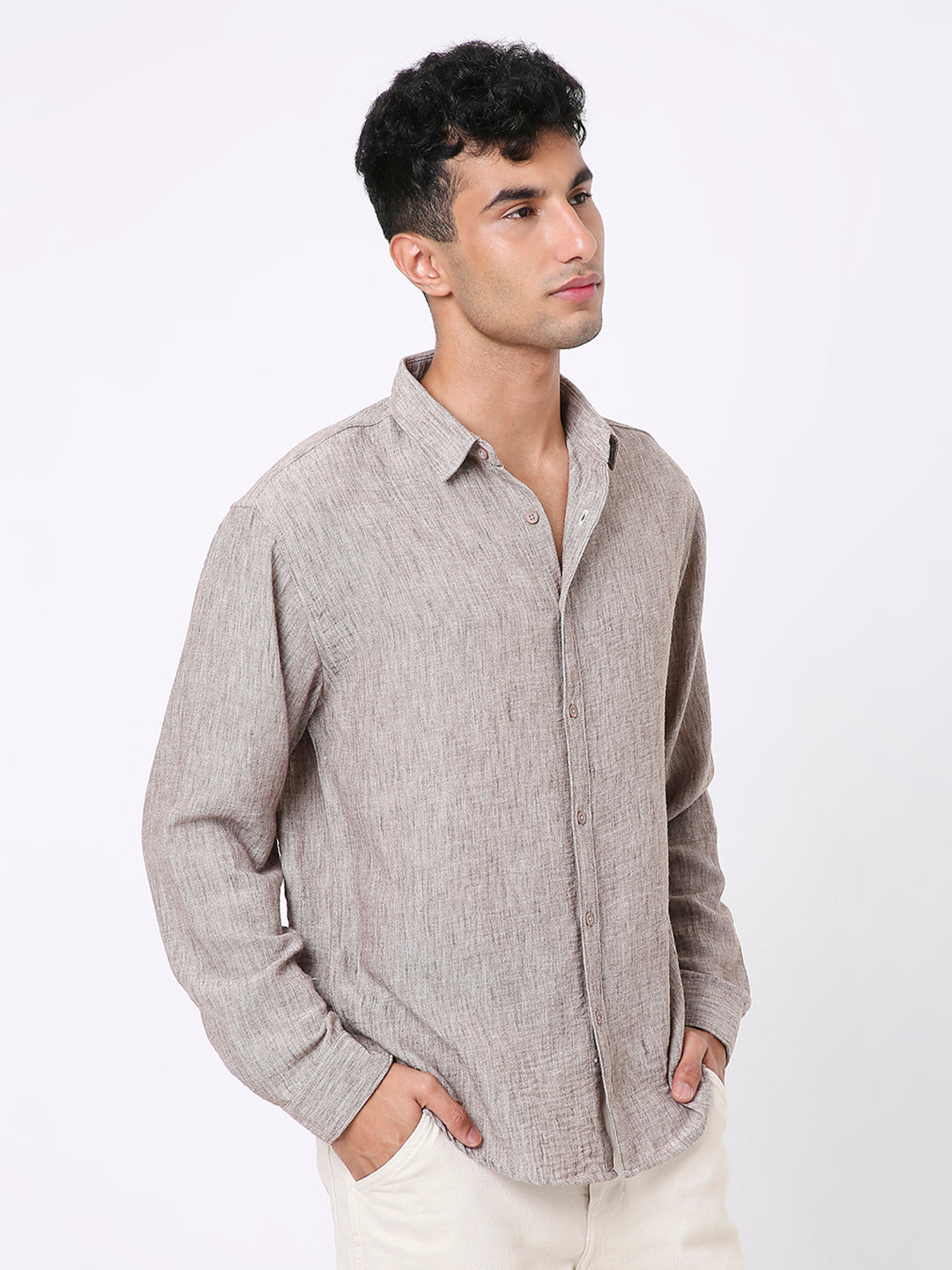 DARK KHAKI PREMIUM LINEN BLEND SHIRT