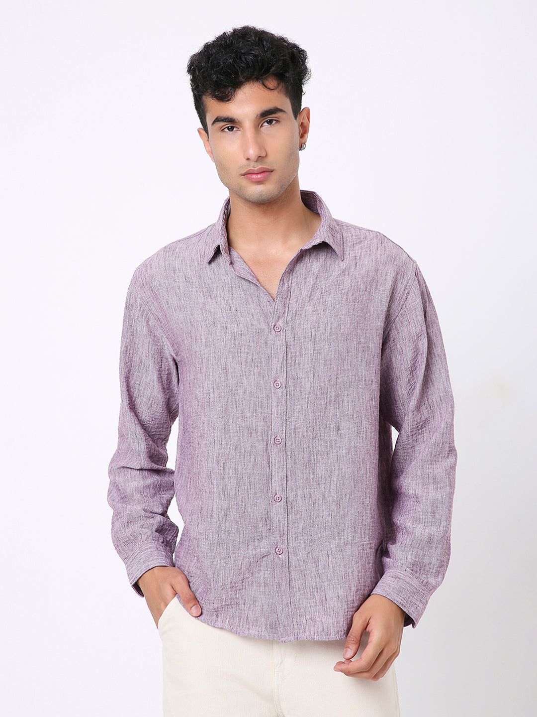 PREMIUM MAUVE LINEN BLEND SOLID SHIRT