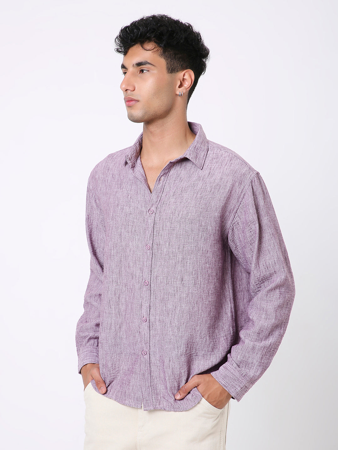 PREMIUM MAUVE LINEN BLEND SOLID SHIRT