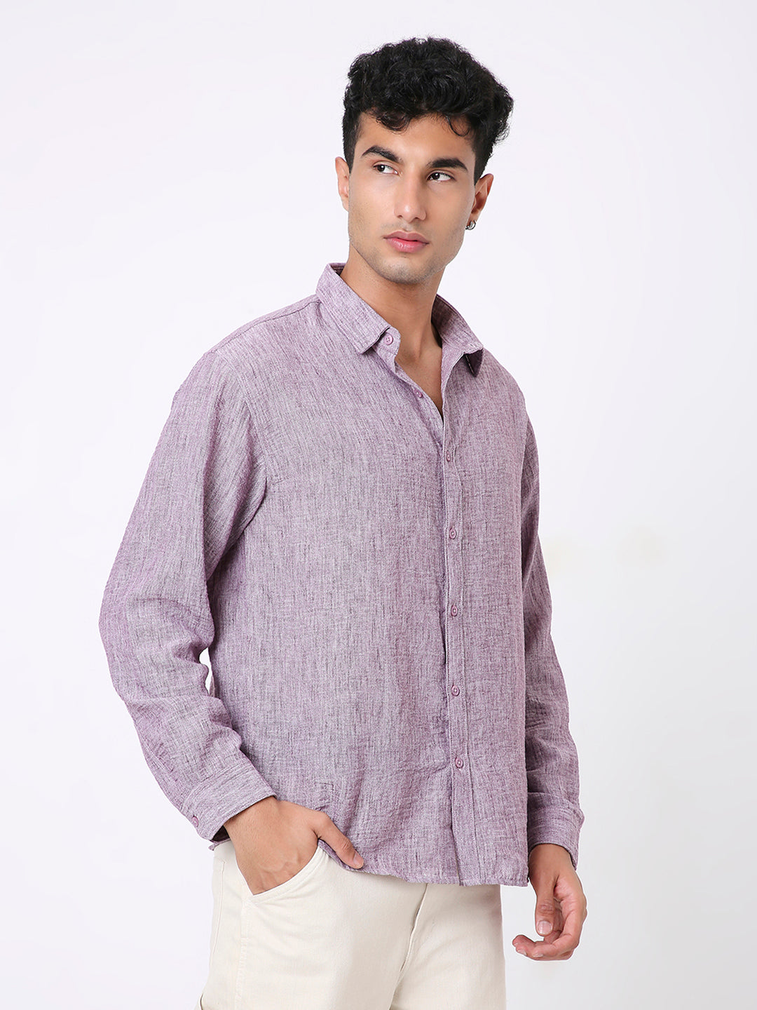 PREMIUM MAUVE LINEN BLEND SOLID SHIRT
