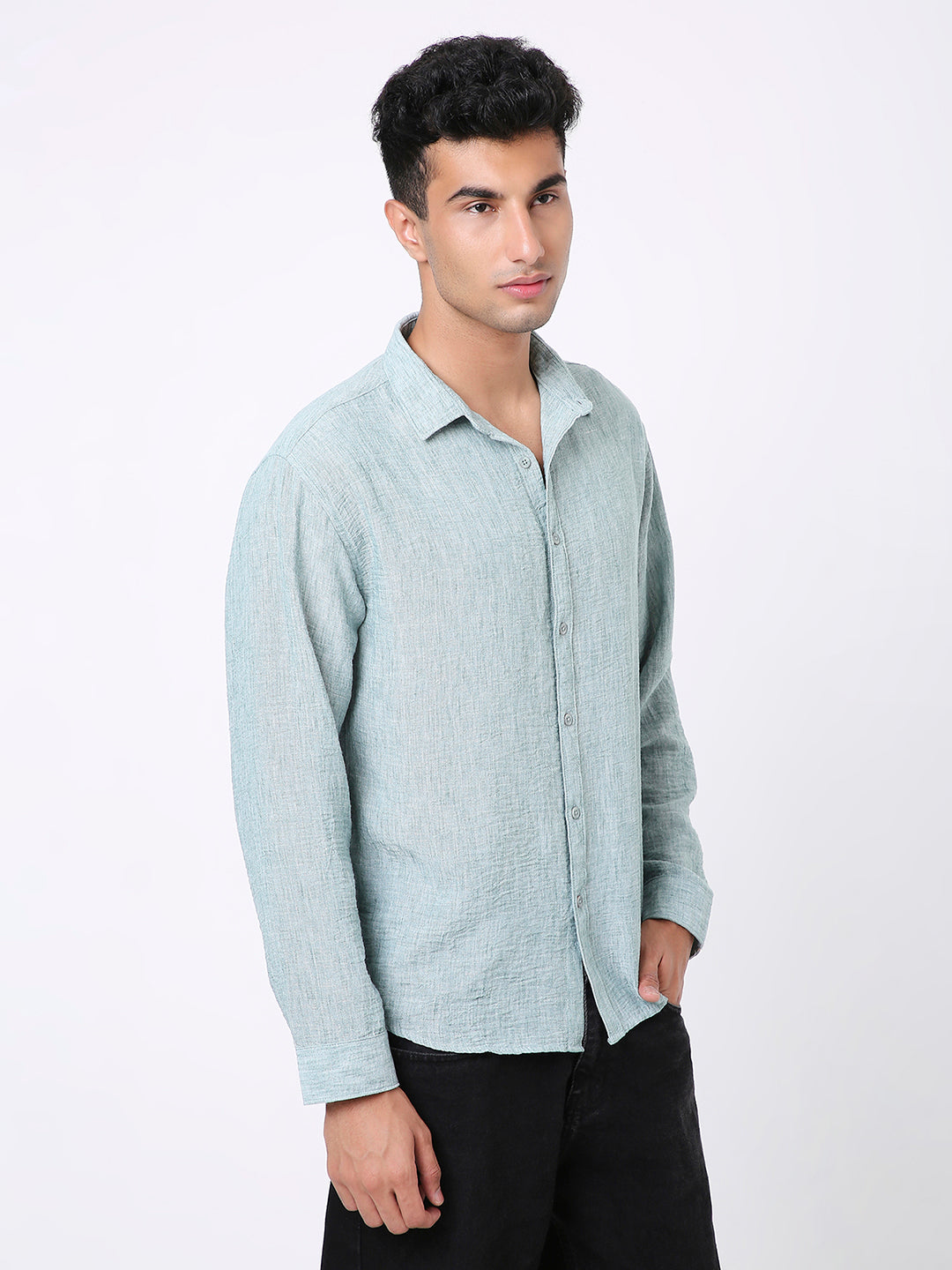 GREEN PREMIUM LINEN BLEND SHIRT