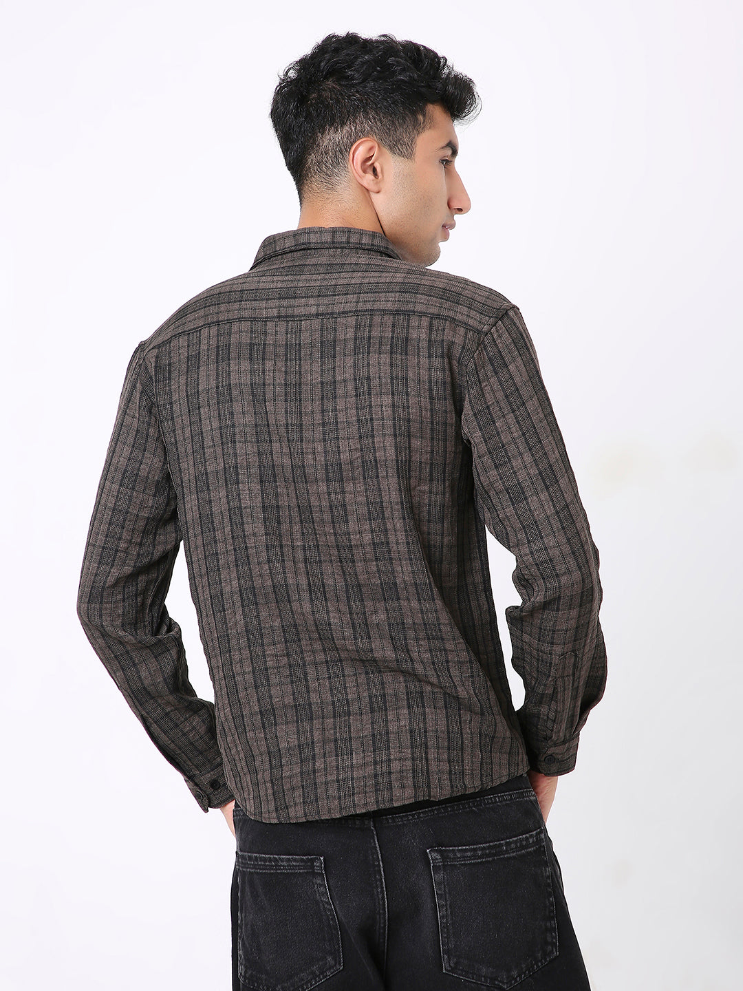 DARK KHAKI CHECKERED CASUAL SHIRT