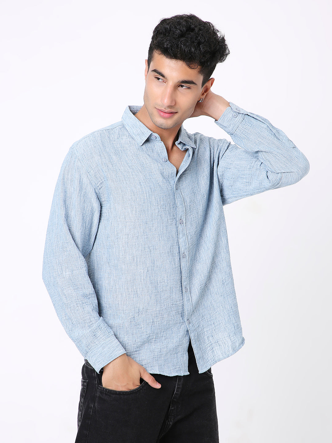 BLUE PREMIUM LINEN BLEND SHIRT