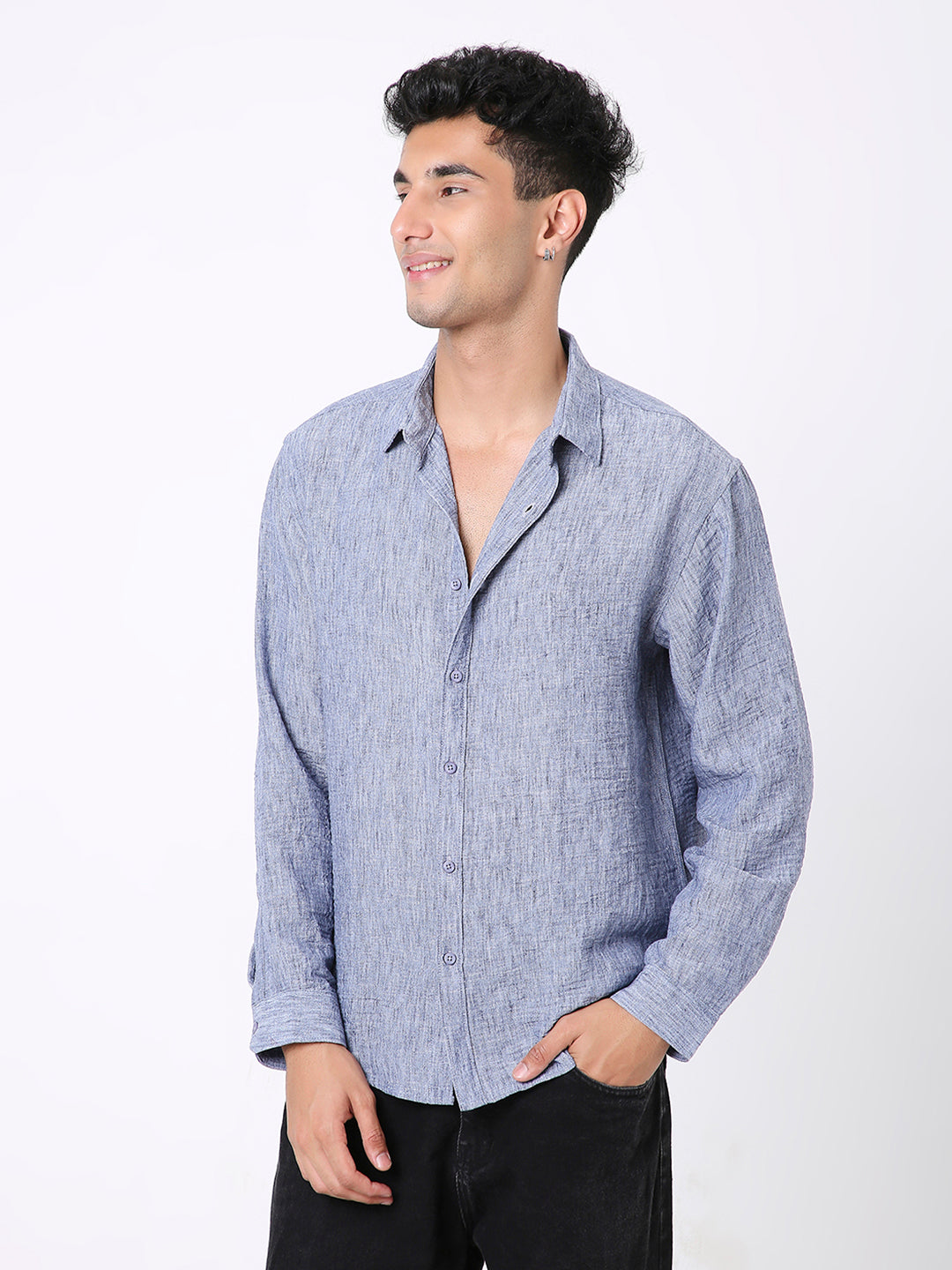 DARK BLUE PREMIUM LINEN BLEND SHIRT