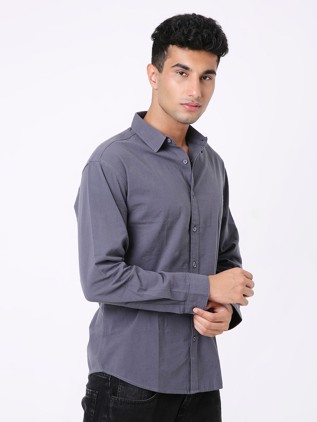 CHARCOAL GRAY SELF STRIPED SHIRT