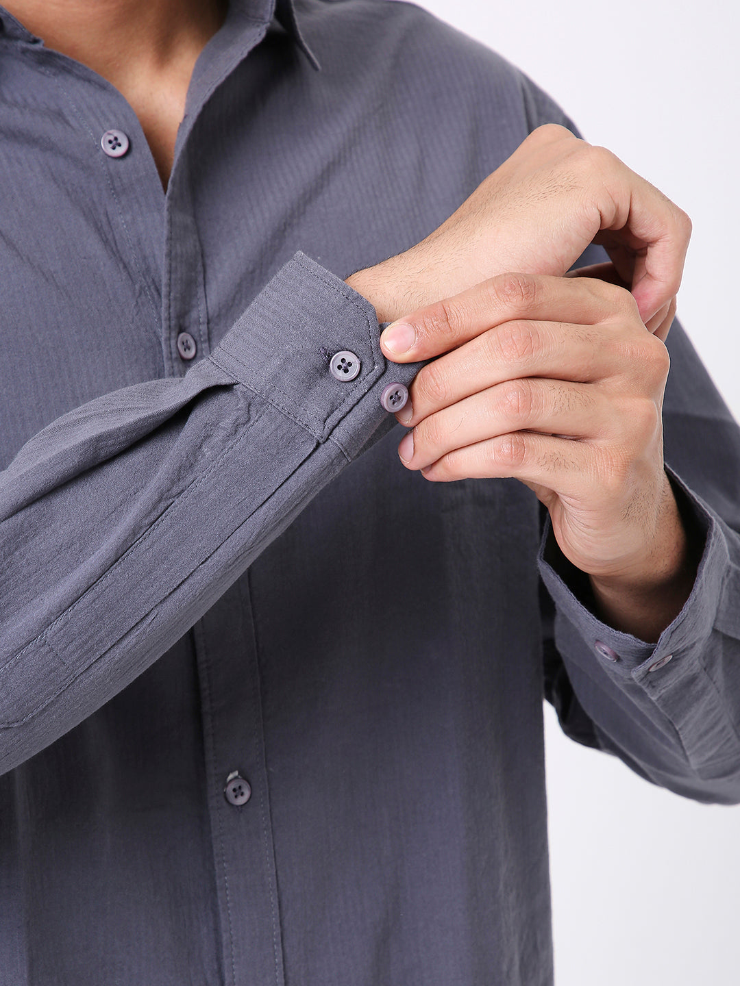 CHARCOAL GRAY SELF STRIPED SHIRT