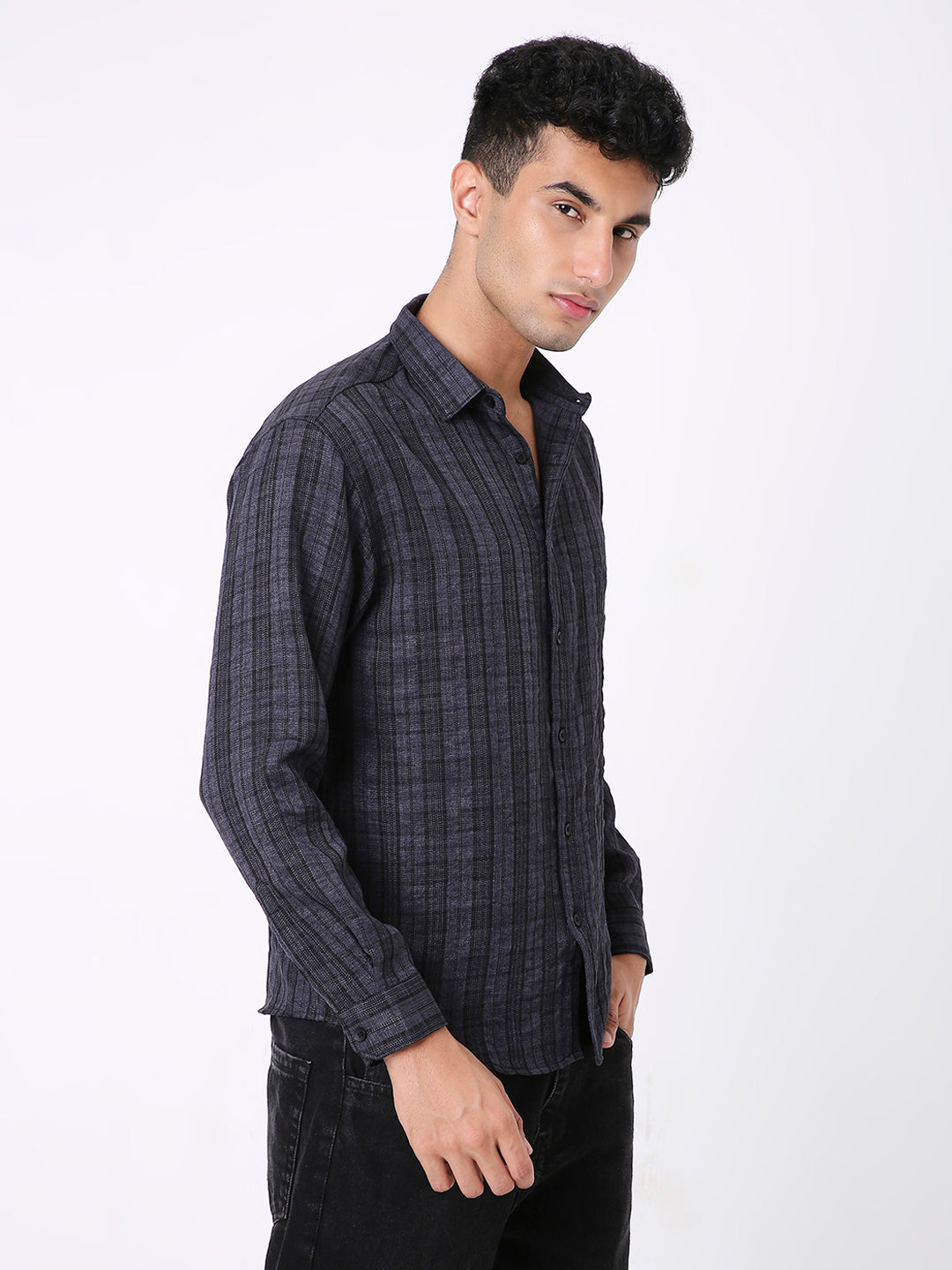 DARK GRAY CHECKERED CASUAL SHIRT