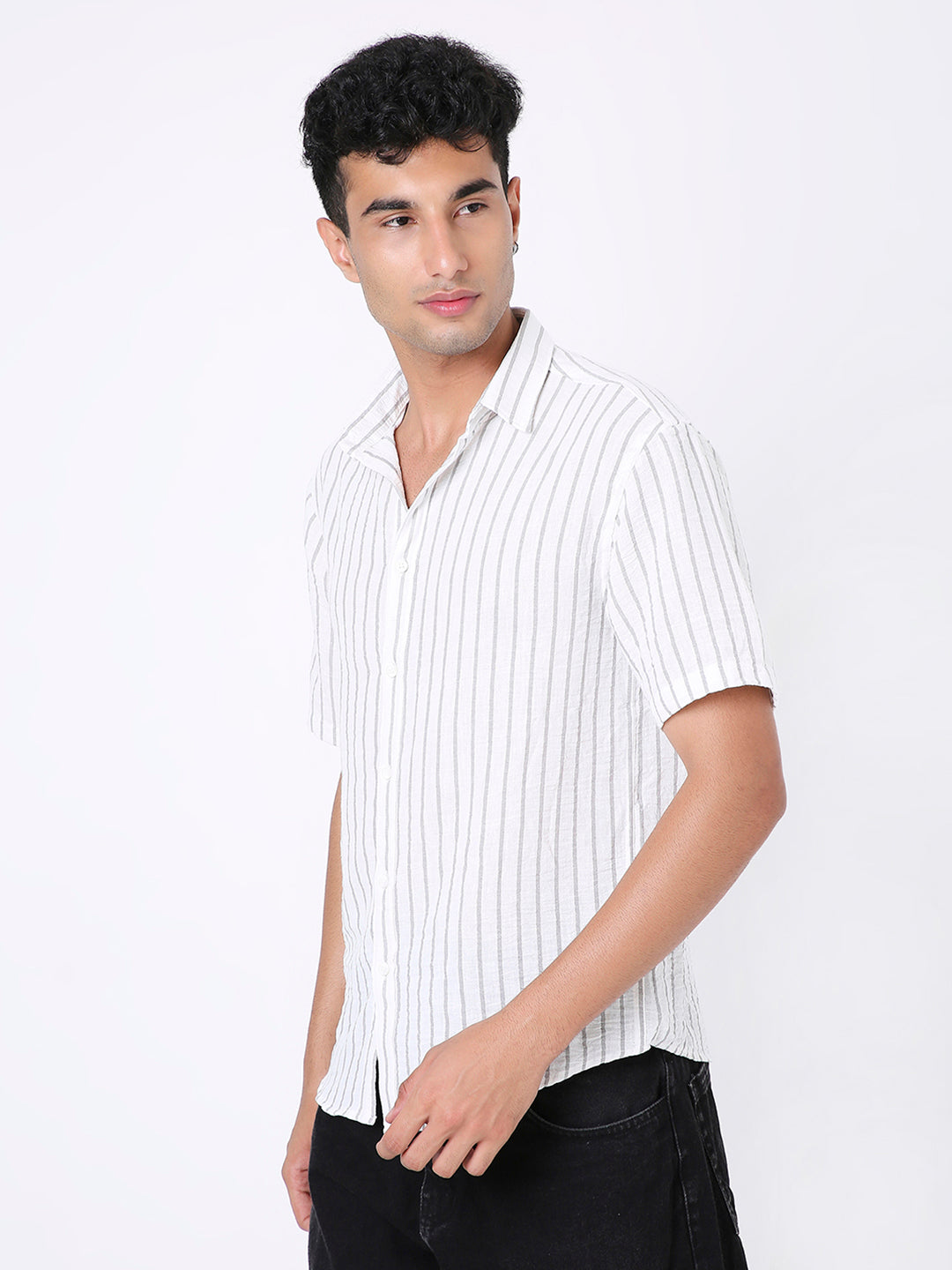 CLASSIC GREY LINEN BLEND STRIPED SHIRT