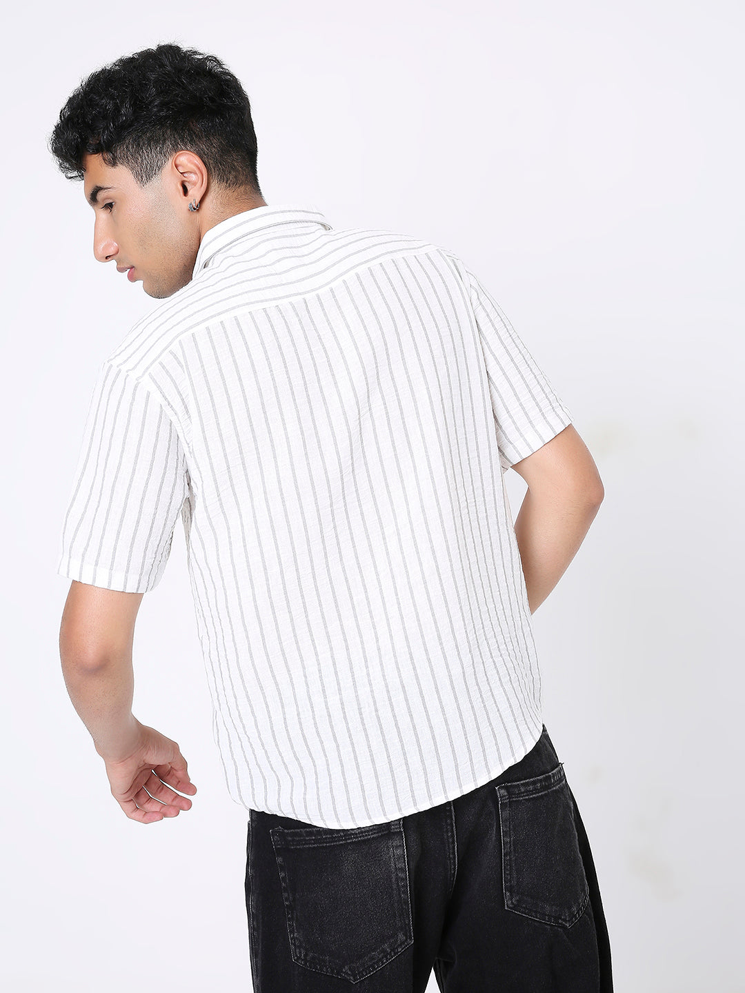 CLASSIC GREY LINEN BLEND STRIPED SHIRT