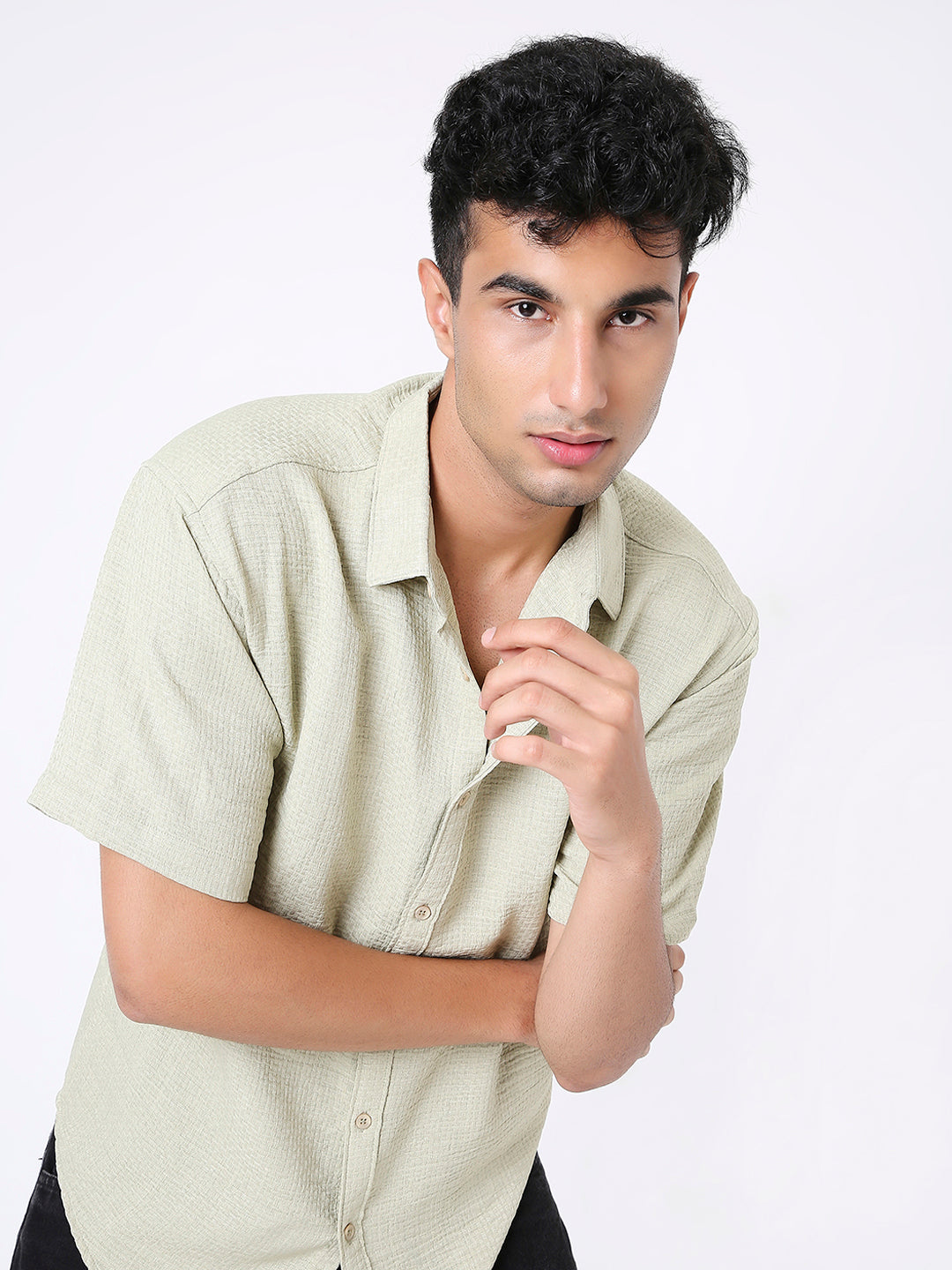 GREEN JACQUARD STRUCTURED SHIRT