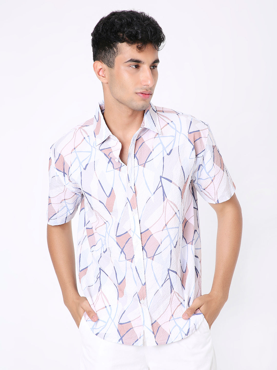 ABSTRACT PRINTED TEXTURED SHORT SLEEVE SHIRT