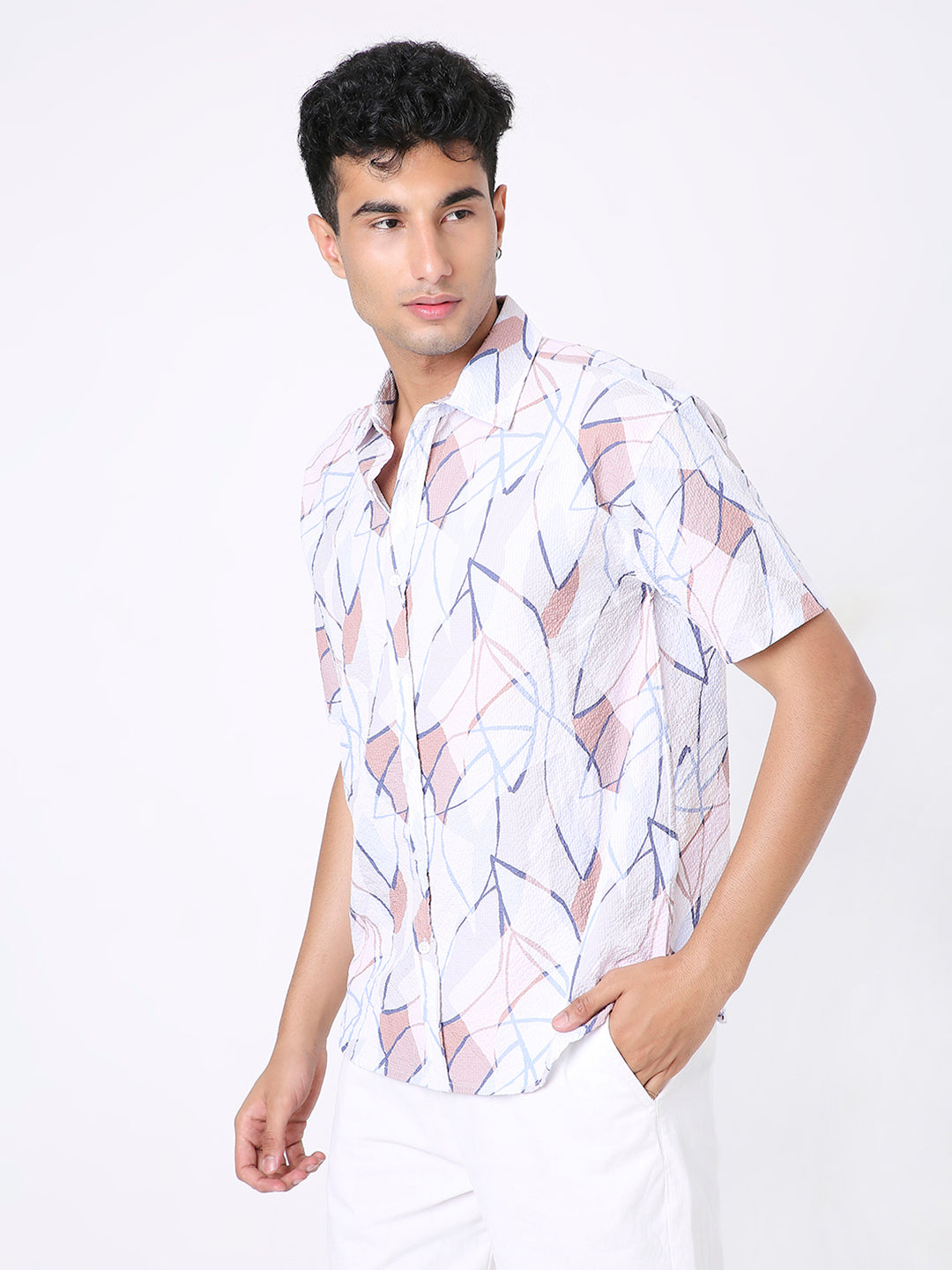 ABSTRACT PRINTED TEXTURED SHORT SLEEVE SHIRT