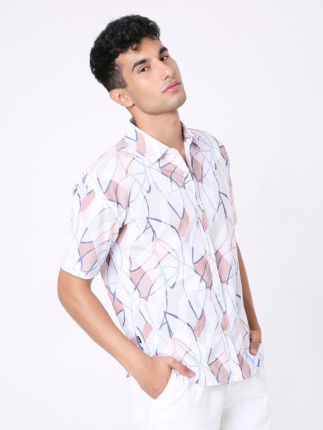 ABSTRACT PRINTED TEXTURED SHORT SLEEVE SHIRT