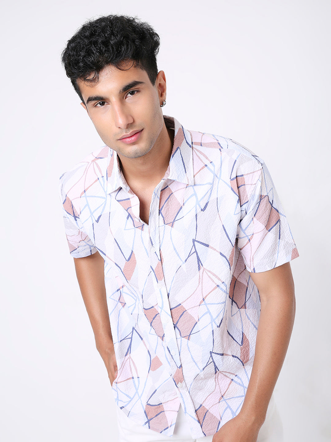 ABSTRACT PRINTED TEXTURED SHORT SLEEVE SHIRT
