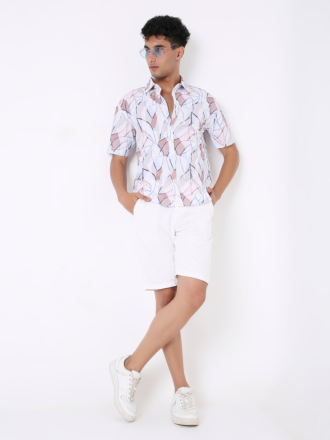 ABSTRACT PRINTED TEXTURED SHORT SLEEVE SHIRT