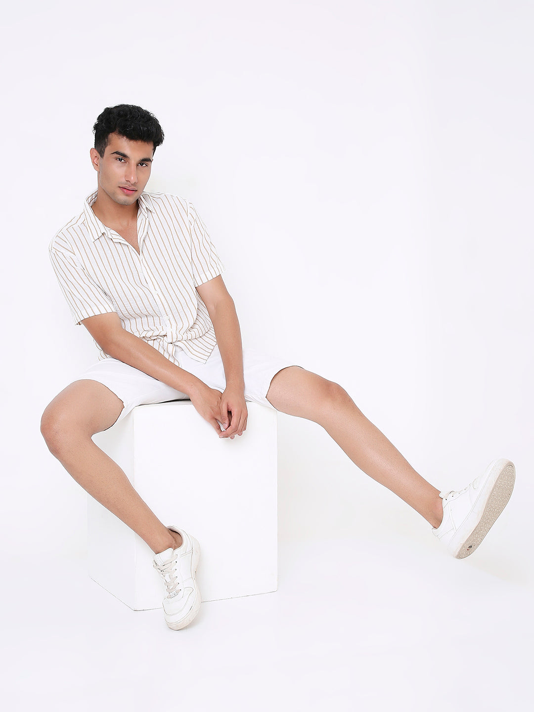 CLASSIC KHAKI LINEN BLEND STRIPED SHIRT
