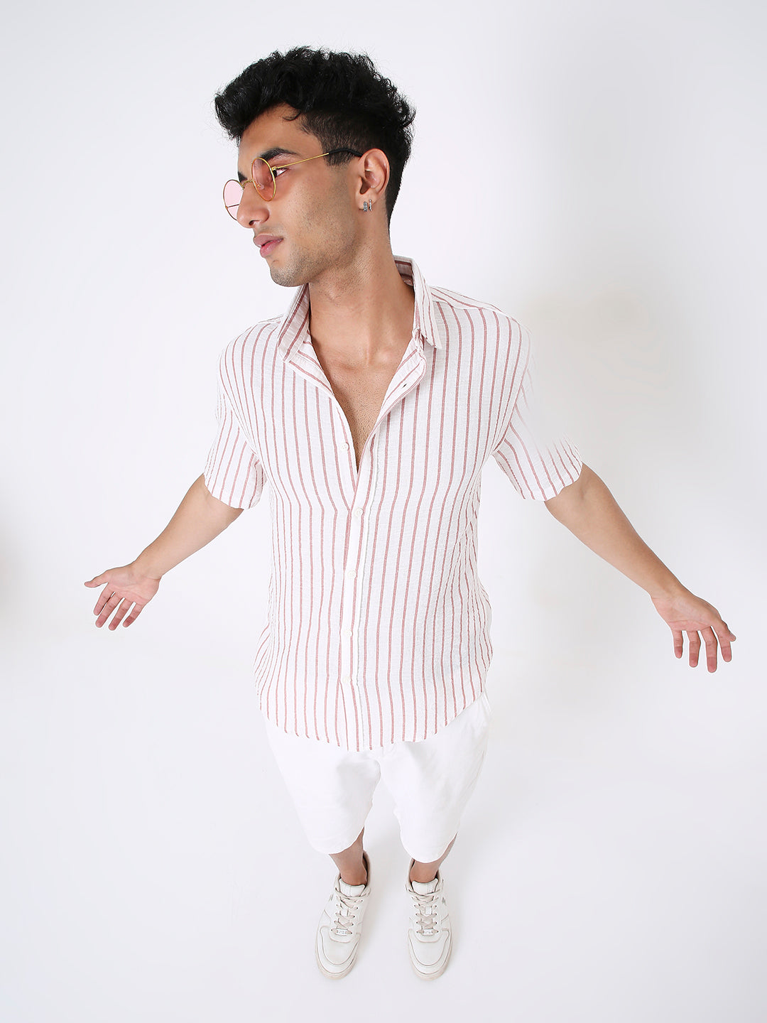 CLASSIC RED LINEN BLEND STRIPED SHIRT