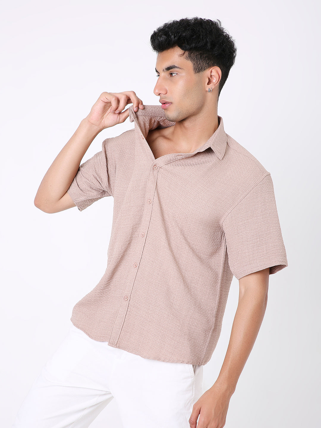 BEIGE JACQUARD STRUCTURED SHIRT