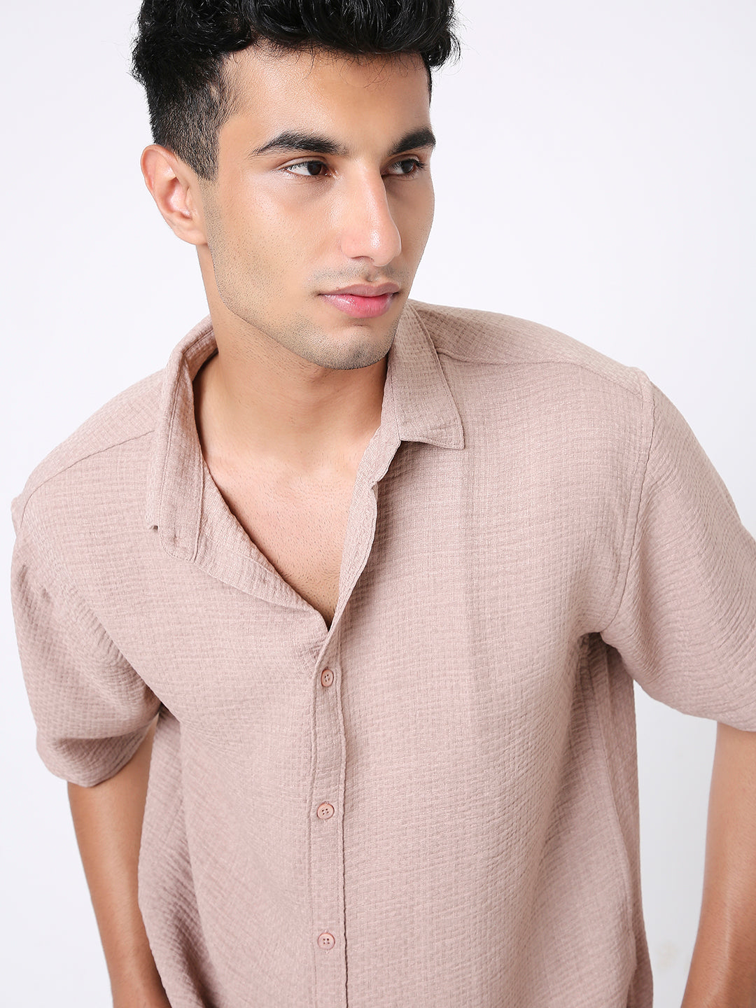 BEIGE JACQUARD STRUCTURED SHIRT