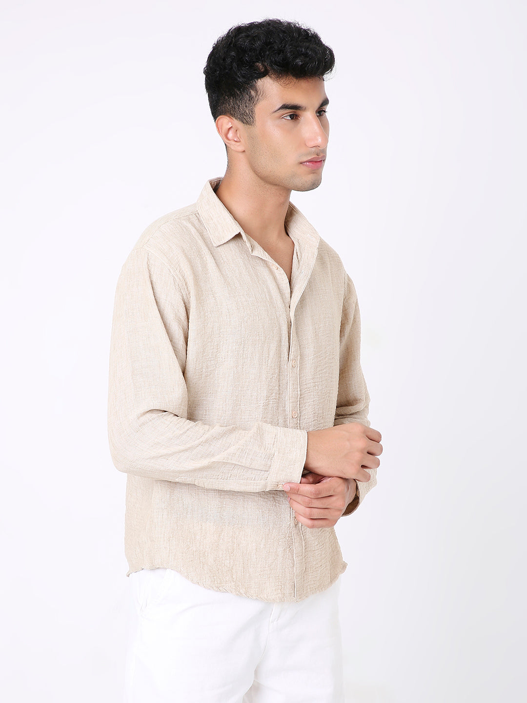 BEIGE PREMIUM LINEN BLEND SHIRT