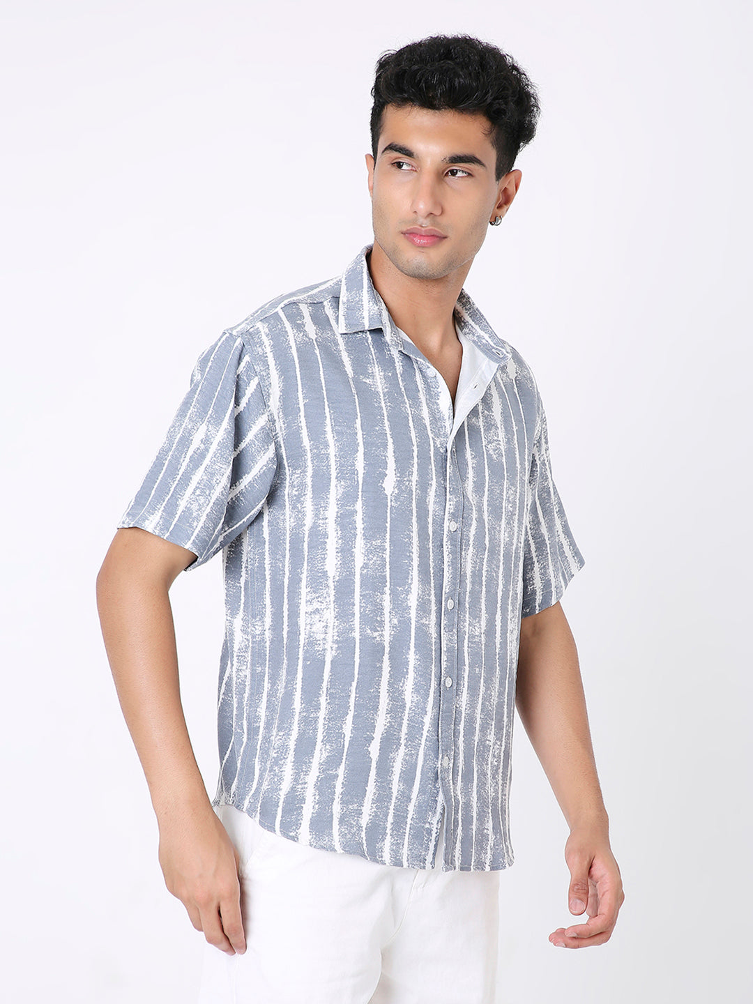 BLUE PRINTED SHORT SLEEVE SHIRT