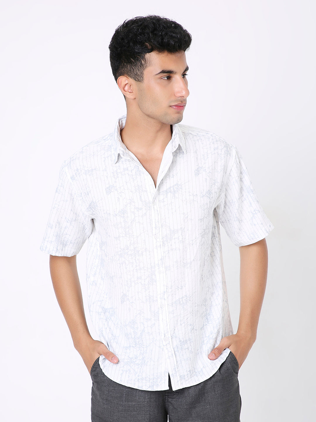 GRAY PRINTED RELAXED SHIRT