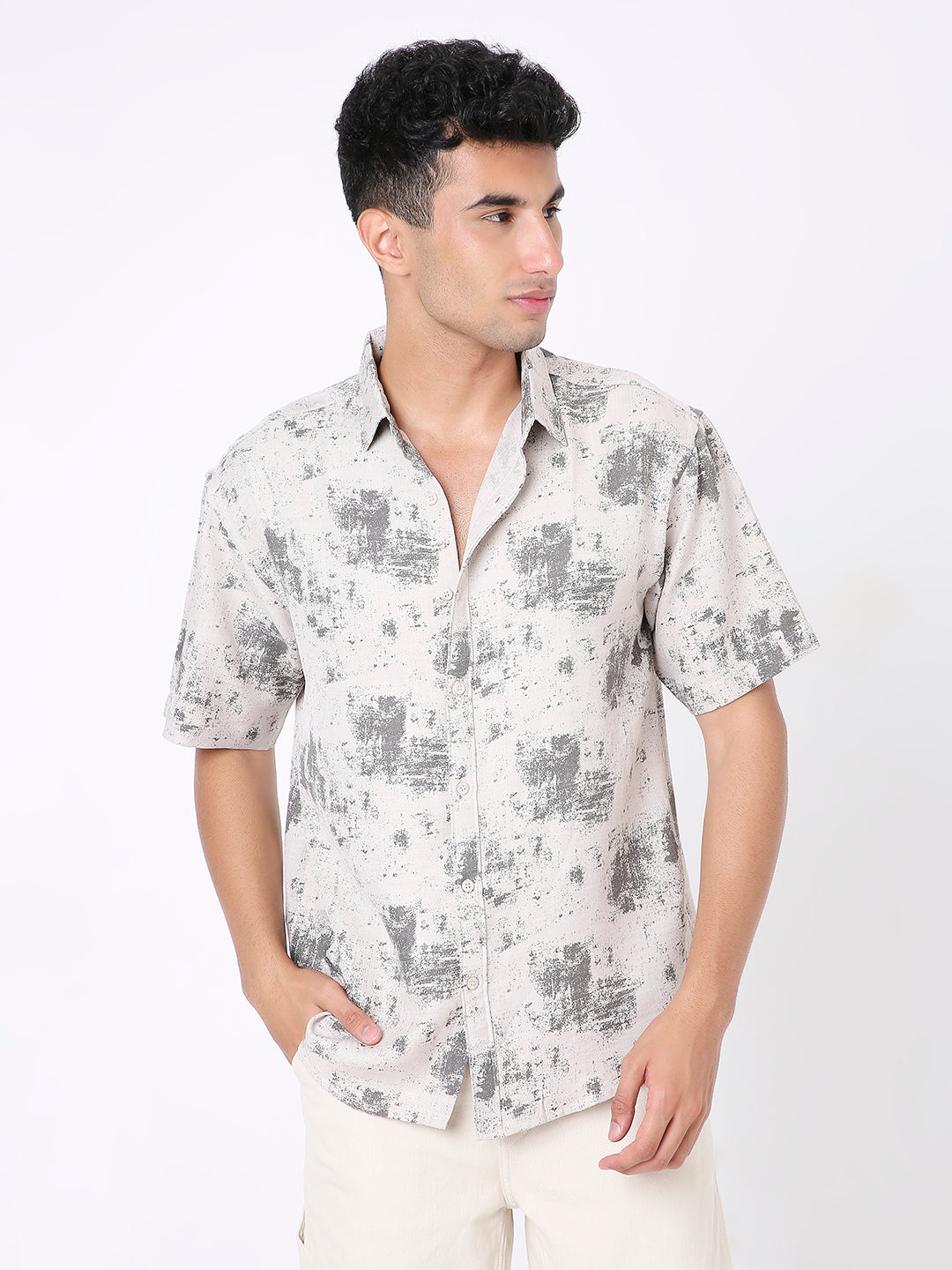 BEIGE PRINTED RELAXED SHIRT