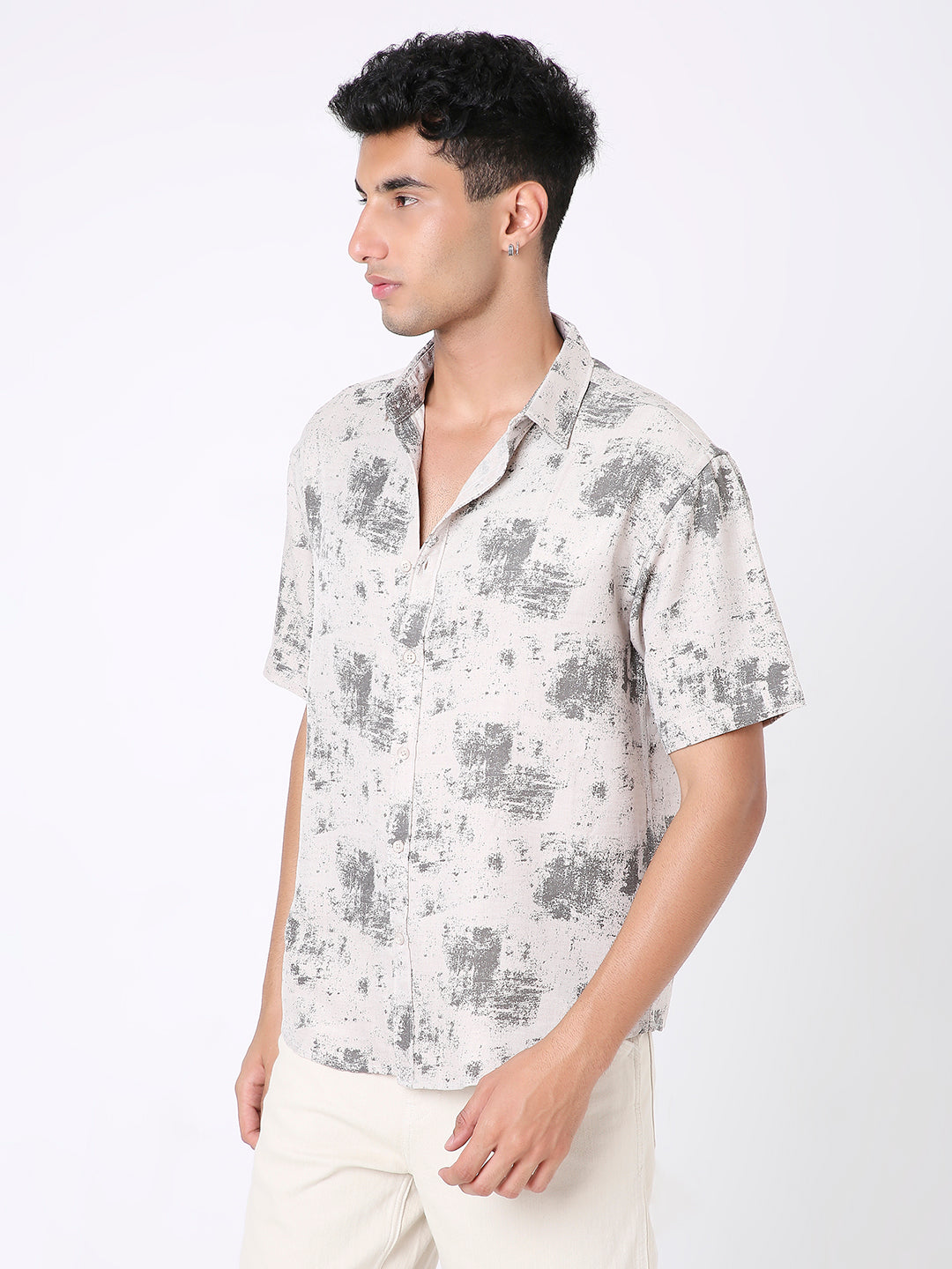 BEIGE PRINTED RELAXED SHIRT