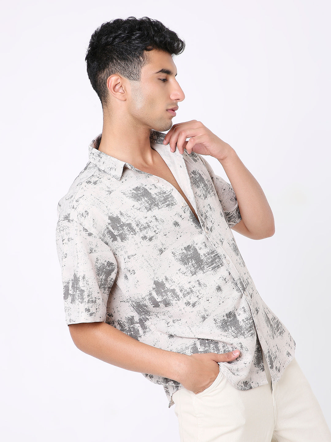 BEIGE PRINTED RELAXED SHIRT