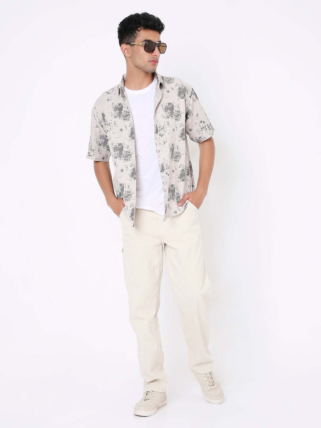 BEIGE PRINTED RELAXED SHIRT