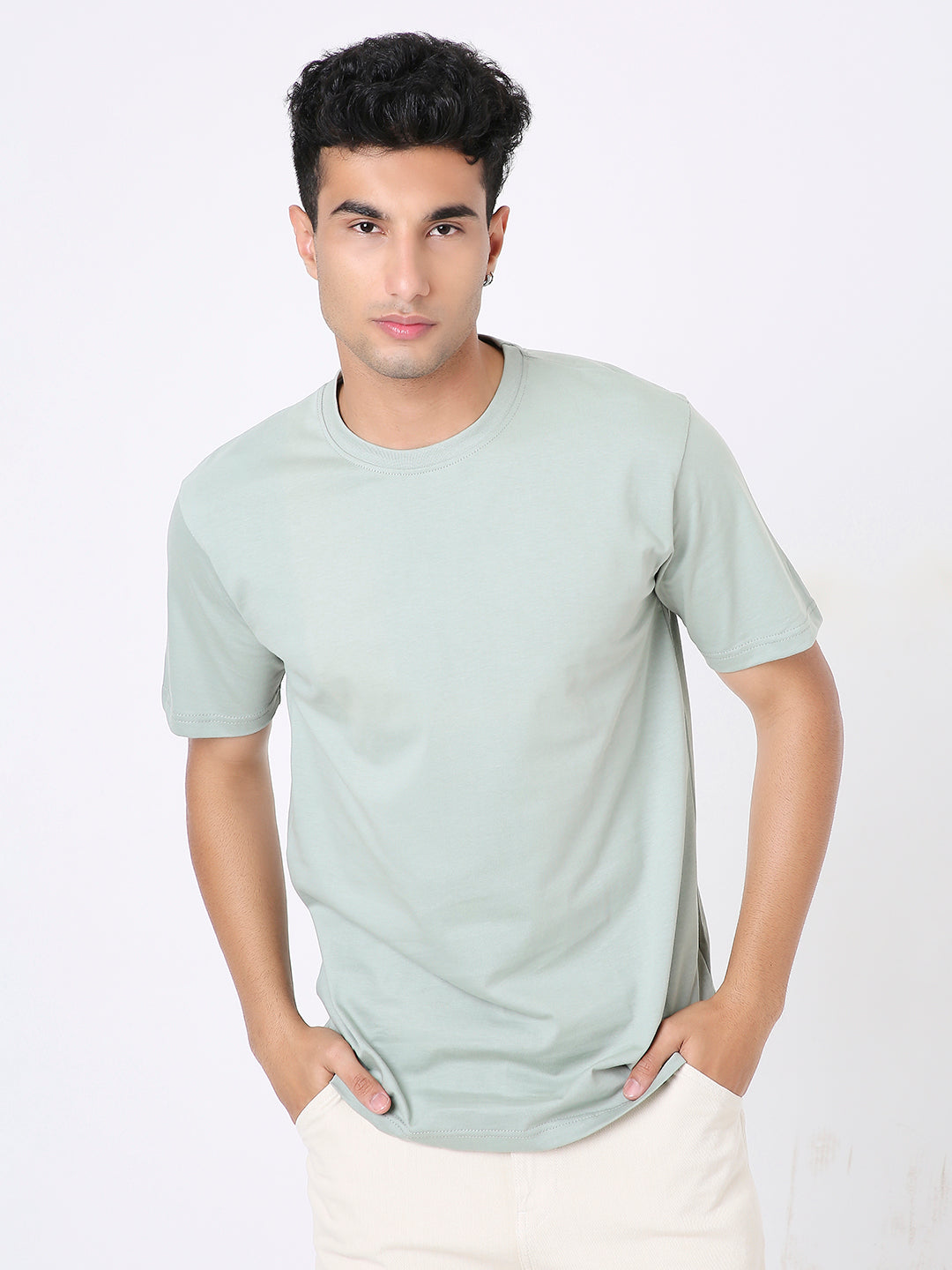 RELAXED FIT SAGE GREEN SOLID TSHIRT