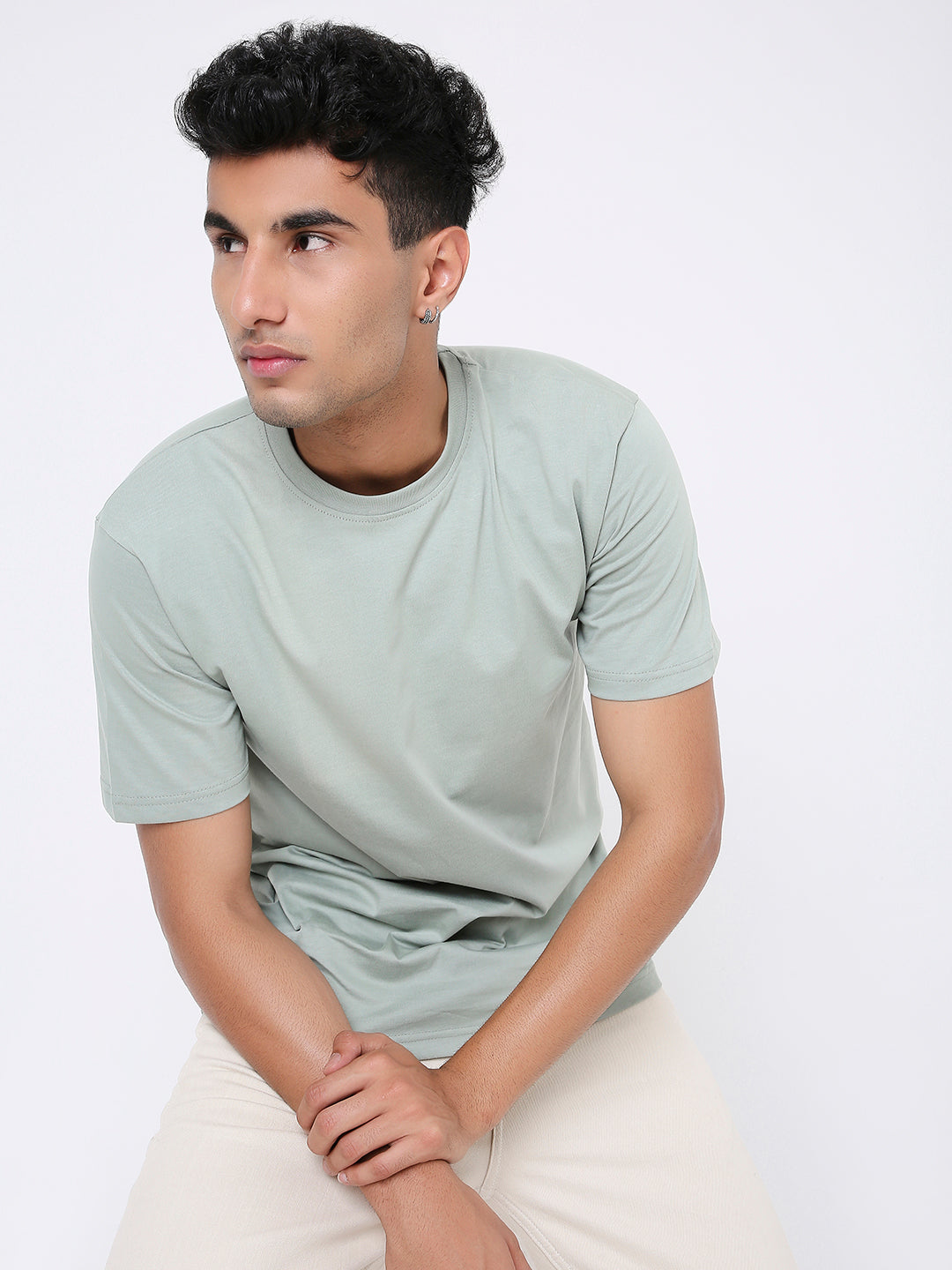 RELAXED FIT SAGE GREEN SOLID TSHIRT