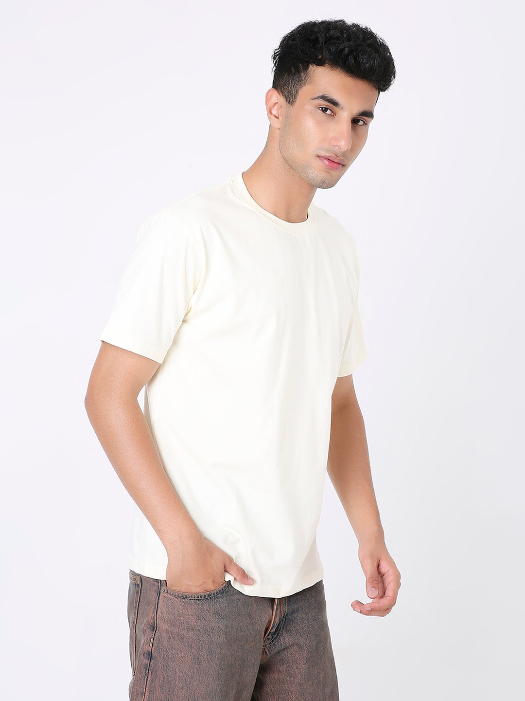 RELAXED FIT OFF-WHITE SOLID TSHIRT