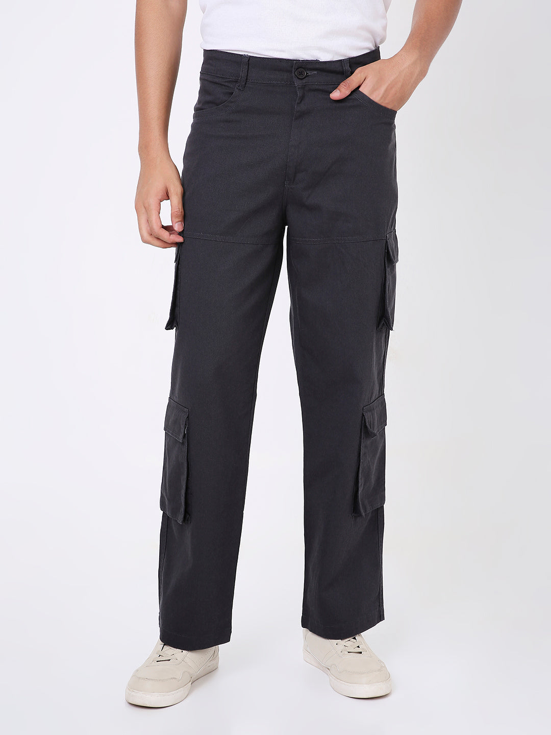 DARK GREY 8 POCKET CARGO PANTS