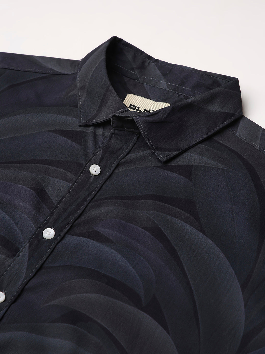 Black Leaf Print Short Sleeve Casual Shirt