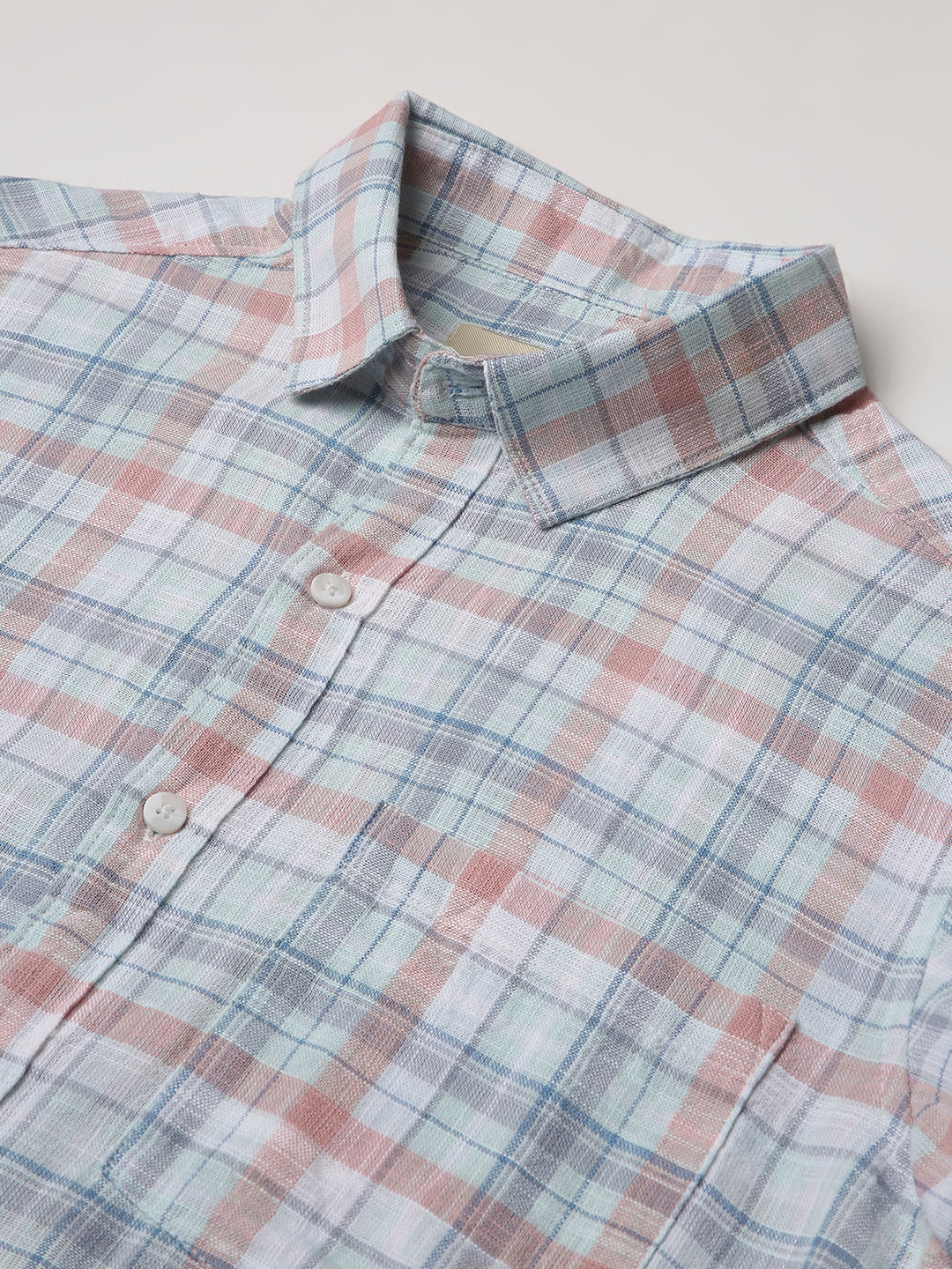 BLUE Cotton Checkered Casual Shirt