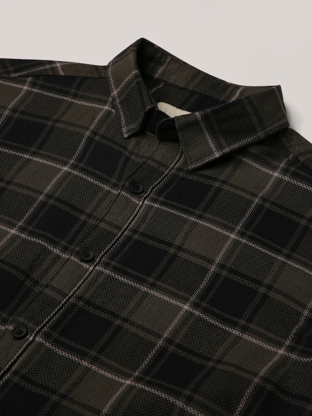 Olive Structured Premium Checkered Shirt