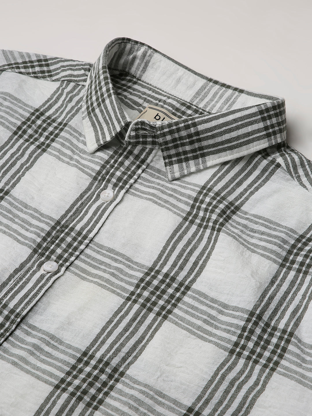 DARK GREEN Linen Blend Check Casual Shirt
