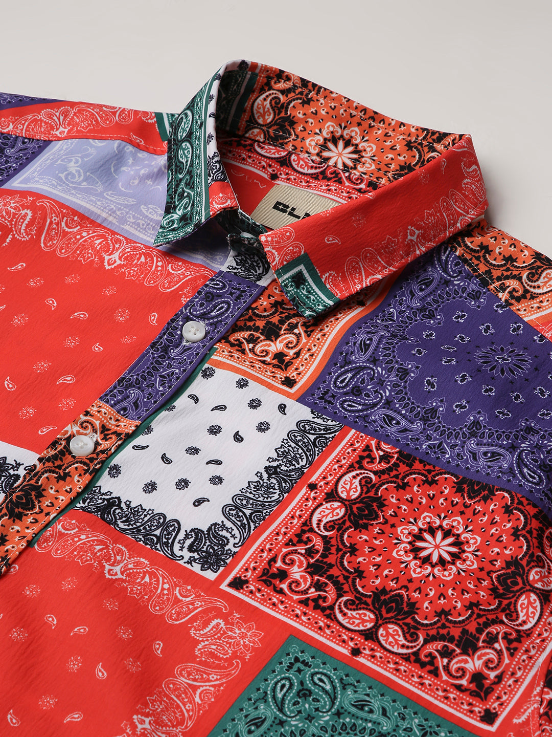 Multicolor Patch Printed Short Sleeve Casual Shirt