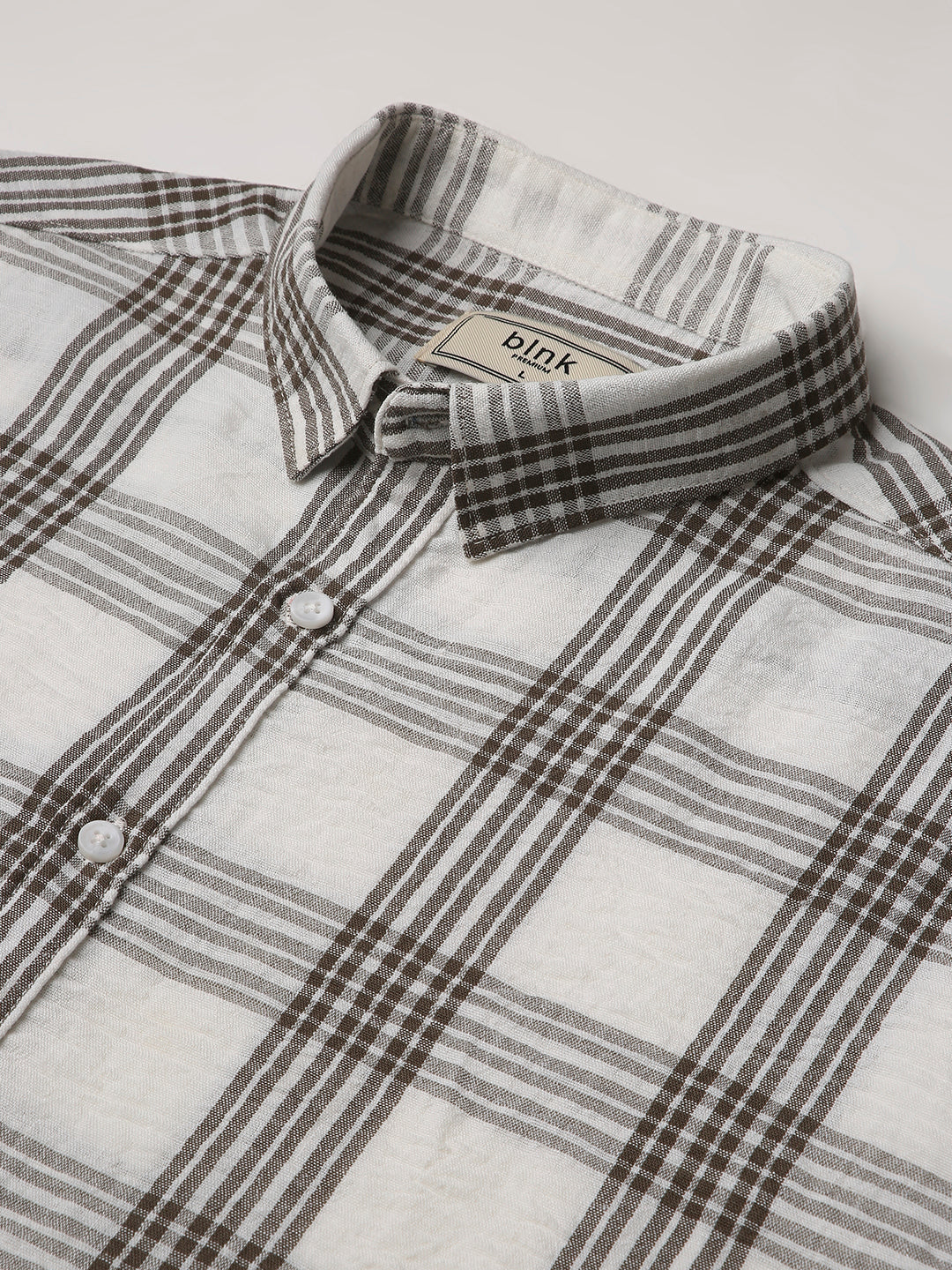 BROWN Linen Blend Check Casual Shirt