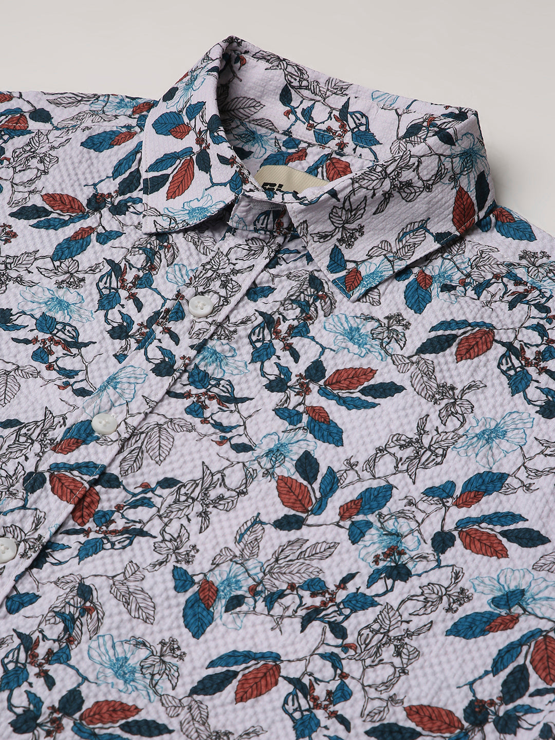 Floral Abstract Print Oversized Textured Shirt